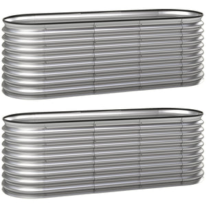 2Pcs Galvanized Raised Garden Bed, 6 x 2 x 2 ft Modular Metal Garden Beds with Rubber Strip Edging, Oval Outdoor Planter Box for Vegetables, Flowers, Herbs, Silver