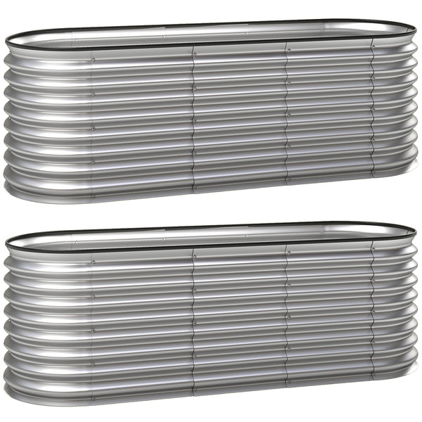 2Pcs Galvanized Raised Garden Bed, 6 x 2 x 2 ft Modular Metal Garden Beds with Rubber Strip Edging, Oval Outdoor Planter Box for Vegetables, Flowers, Herbs, Silver