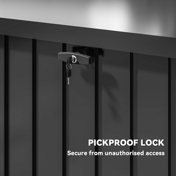 400L Garden Storage Box, Waterproof Metal Outdoor Storage Box with Lockable Lid, Storage Container Furniture Terrace Box, 124 x 66 x 72 cm, Black