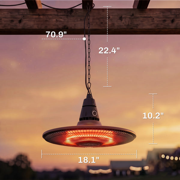 1500W Electric Patio Heater, IP65 Hanging Infrared Outdoor Heater with Carbon Fiber Tube, LED Screen, Remote Control for Garage, Patios, Gazebo, Balcony, Brown