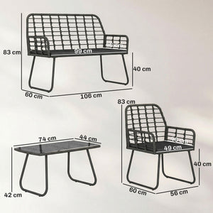 4 Piece Rattan Garden Furniture Set, Outdoor Patio Furniture with Loveseat, Armchairs and Coffee Table, Indoor Balcony Conservatory Set with Cushions for Garden, Poolside, Black