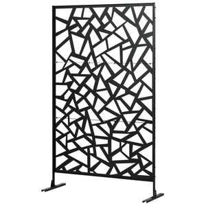 Decorative Garden Privacy Screen with Stand, 6.5FT Freestanding Metal Outdoor Divider, Decorative Privacy Panel with Expansion Screws for Garden Pool Hot Tub, Irregular Figure Style, Black