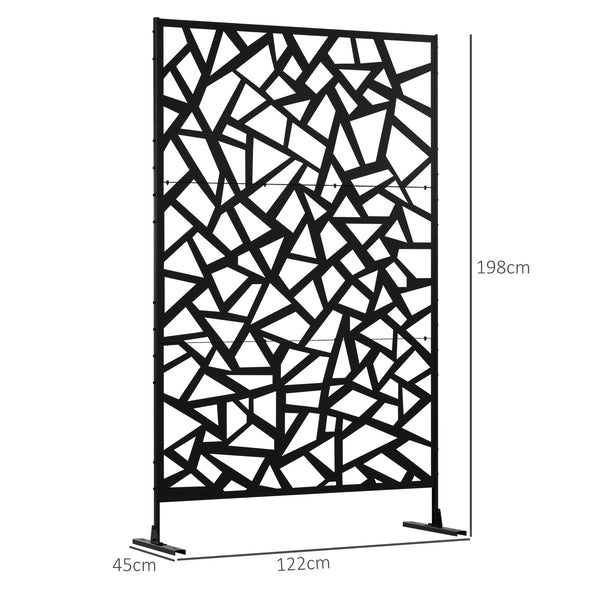 Decorative Garden Privacy Screen with Stand, 6.5FT Freestanding Metal Outdoor Divider, Decorative Privacy Panel with Expansion Screws for Garden Pool Hot Tub, Irregular Figure Style, Black