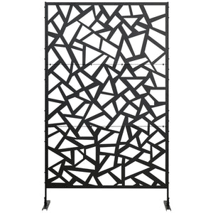 Decorative Garden Privacy Screen with Stand, 6.5FT Freestanding Metal Outdoor Divider, Decorative Privacy Panel with Expansion Screws for Garden Pool Hot Tub, Irregular Figure Style, Black