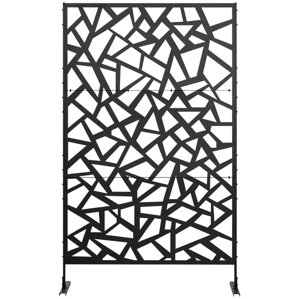 Decorative Garden Privacy Screen with Stand, 6.5FT Freestanding Metal Outdoor Divider, Decorative Privacy Panel with Expansion Screws for Garden Pool Hot Tub, Irregular Figure Style, Black
