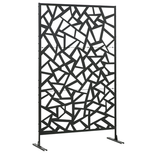 Decorative Garden Privacy Screen with Stand, 6.5FT Freestanding Metal Outdoor Divider, Decorative Privacy Panel with Expansion Screws for Garden Pool Hot Tub, Irregular Figure Style, Black
