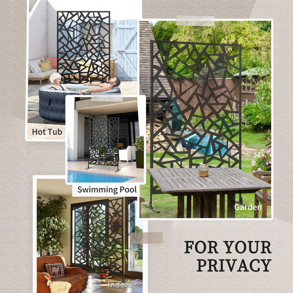Decorative Garden Privacy Screen with Stand, 6.5FT Freestanding Metal Outdoor Divider, Decorative Privacy Panel with Expansion Screws for Garden Pool Hot Tub, Irregular Figure Style, Black