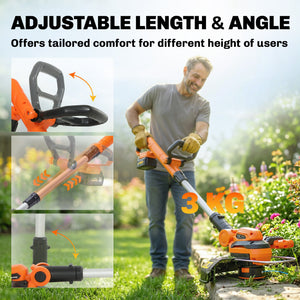 Cordless Strimmer with 2 x 4.0Ah Lithium Batteries & Charger, 2-in-1 Lightweight Cordless Grass Trimmer and Lawn Edger with Adjustable Pole, Head & Handle, 8000 RPM, 25cm Cutting Width