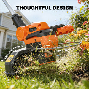 Cordless Strimmer with 2 x 4.0Ah Lithium Batteries & Charger, 2-in-1 Lightweight Cordless Grass Trimmer and Lawn Edger with Adjustable Pole, Head & Handle, 8000 RPM, 25cm Cutting Width