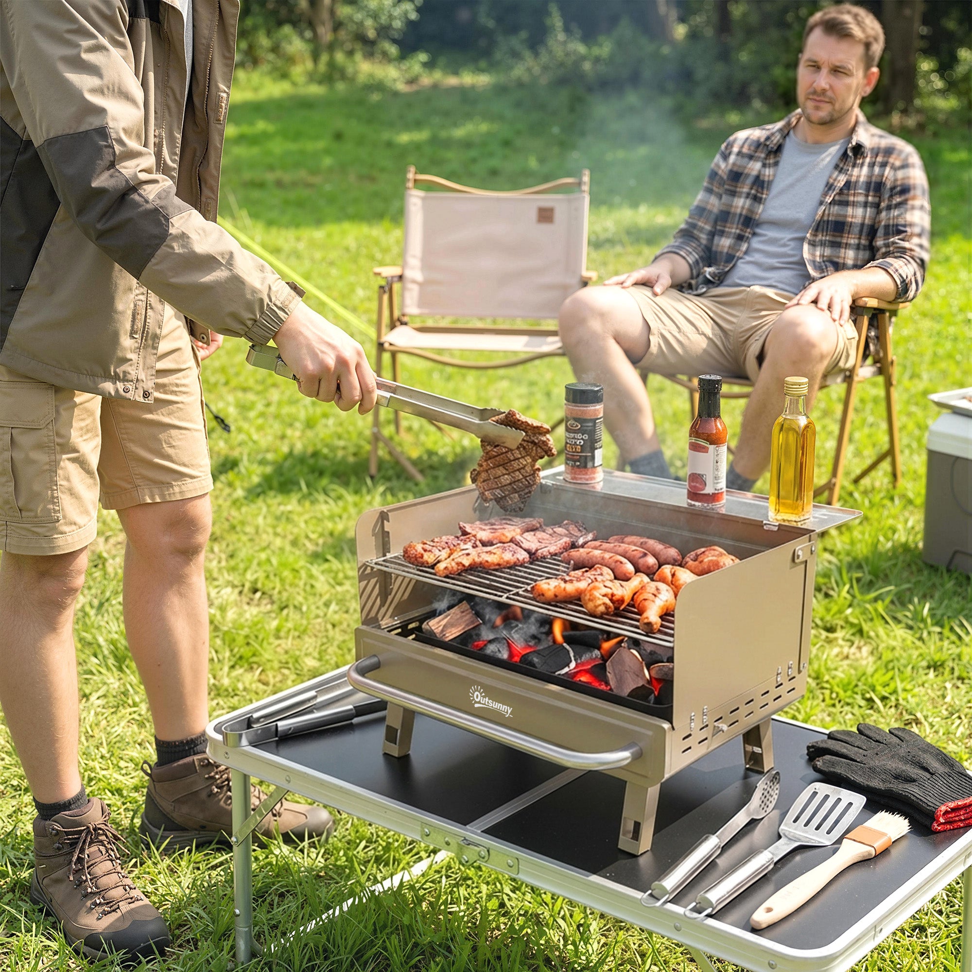 Outsunny Portable Charcoal BBQ Grill With Adjustable Grates And Side outsunny-portable-charcoal-bbq-grill-with-adjustable-grates-and-side