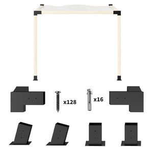 Pergola Kit, 15° Slanted Roof Pergola Bracket Kit with 2 3-Way Corner Brackets, 2 Post Bases, 2 Wall Mounts for 4"x 4" (Actual 3.6" X 3.6") Lumber, 6 PCS DIY Hardware with Screws, Black