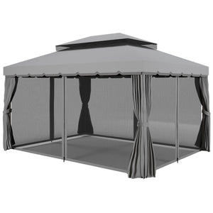 Outsunny 10' x 13' Patio Gazebo, Outdoor Gazebo Canopy Shelter with Netting and Curtains, Aluminum Frame for Garden, Lawn, Backyard and Deck, Gray