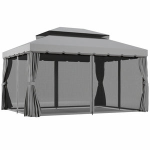 Outsunny 10' x 13' Patio Gazebo, Outdoor Gazebo Canopy Shelter with Netting and Curtains, Aluminum Frame for Garden, Lawn, Backyard and Deck, Gray