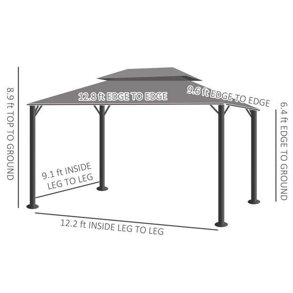 Outsunny 10' x 13' Patio Gazebo, Outdoor Gazebo Canopy Shelter with Netting and Curtains, Aluminum Frame for Garden, Lawn, Backyard and Deck, Gray