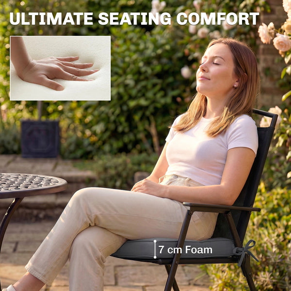 Outdoor Chair Seat Cushions Set of 2, Garden Chair Cushions with 7cm Thick Foam & Ties, Water Repellent and UV Resistant Covers for Patio Furniture 40x40cm, Dark Grey