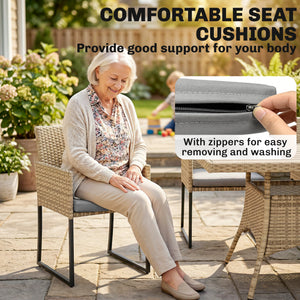 7 Piece Rattan Garden Furniture Set, Garden Dining Set with Wood-Plastic Table and 6 Stackable Chairs, Rattan Table and Chairs with 6 Cushions for Patio Terrace, Dark Grey