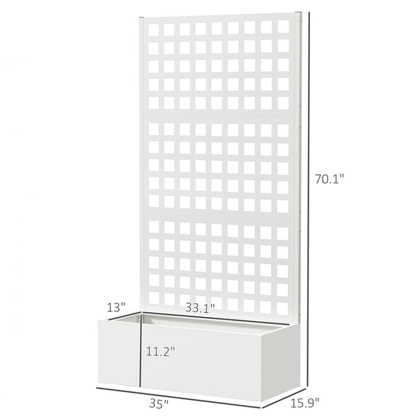 Outsunny Galvanized Raised Garden Bed with Trellis, Metal Planter Box with Drainage Holes, Outdoor Privacy Screen for Climbing Plants, Vegetable, Vines, 35" x 16" x 70", White