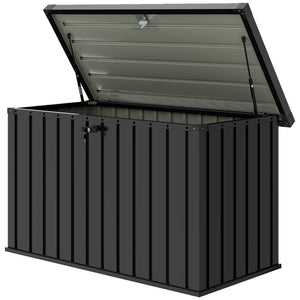 400L Garden Storage Box, Waterproof Metal Outdoor Storage Box with Lockable Lid, Storage Container Furniture Terrace Box, 124 x 66 x 72 cm, Black