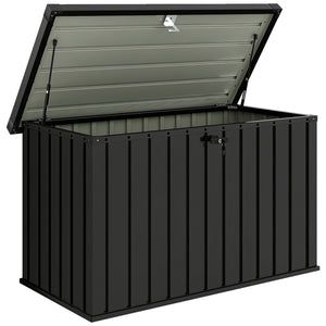 400L Garden Storage Box, Waterproof Metal Outdoor Storage Box with Lockable Lid, Storage Container Furniture Terrace Box, 124 x 66 x 72 cm, Black