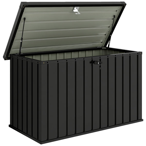 400L Garden Storage Box, Waterproof Metal Outdoor Storage Box with Lockable Lid, Storage Container Furniture Terrace Box, 124 x 66 x 72 cm, Black