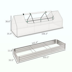 Outsunny 8.6 x 3 x 1ft Raised Garden Bed with Mini Greenhouse, Galvanized Raised Garden Bed with Cover for Herbs and Vegetables, Small Greenhouse for Patio Garden Balcony, White and Silver