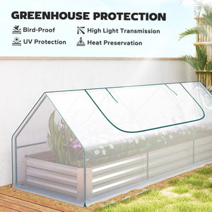 Outsunny 8.6 x 3 x 1ft Raised Garden Bed with Mini Greenhouse, Galvanized Raised Garden Bed with Cover for Herbs and Vegetables, Small Greenhouse for Patio Garden Balcony, White and Silver