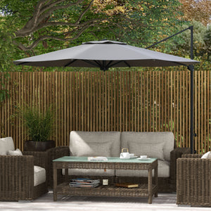 10 FT Cantilever Patio Umbrella, Round Hanging Offset Umbrella with 360°Rotation, Crank, Tilt, Cross Base, 8 Ribs, Air Vent, Outdoor Umbrella for Garden, Backyard, Grey
