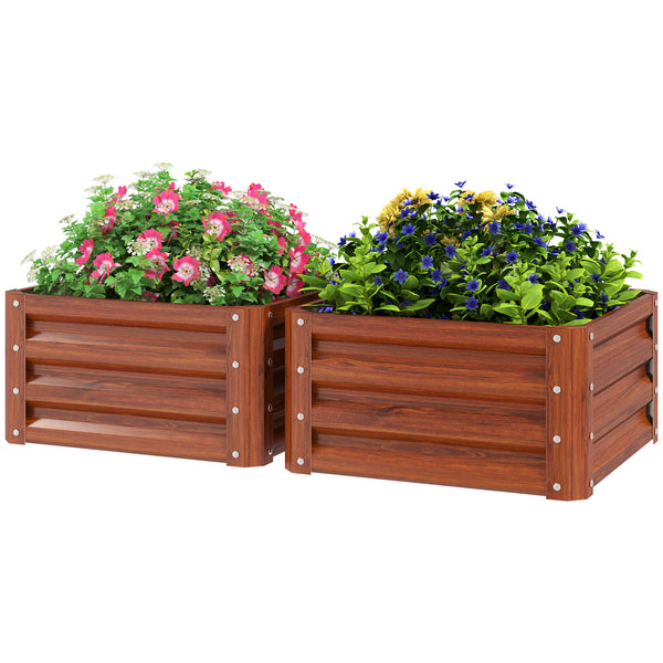 Outsunny 2 Piece Galvanized Raised Garden Bed, 2' x 2' x 1' Metal Planter Box for Growing Vegetables, Flowers, Herbs, Succulents, Brown