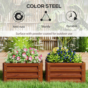 Outsunny 2 Piece Galvanized Raised Garden Bed, 2' x 2' x 1' Metal Planter Box for Growing Vegetables, Flowers, Herbs, Succulents, Brown