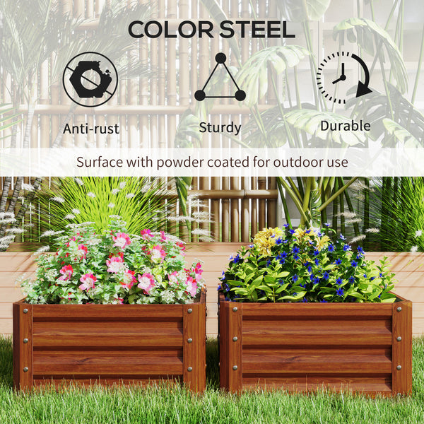 Outsunny 2 Piece Galvanized Raised Garden Bed, 2' x 2' x 1' Metal Planter Box for Growing Vegetables, Flowers, Herbs, Succulents, Brown