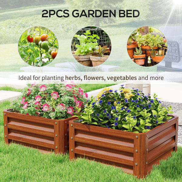 Outsunny 2 Piece Galvanized Raised Garden Bed, 2' x 2' x 1' Metal Planter Box for Growing Vegetables, Flowers, Herbs, Succulents, Brown