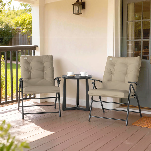 Set of 2 Outdoor Dining Chairs, Folding Patio Chair with Adjustable Backrest, Padded Folding Chairs for Outdoor Events, Khaki
