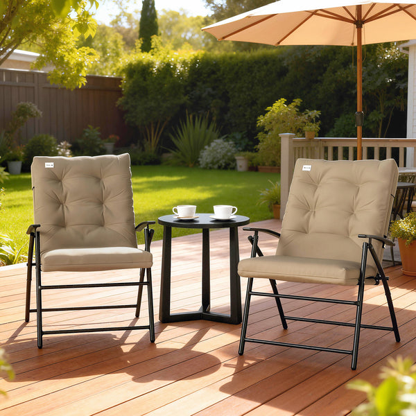 Set of 2 Outdoor Dining Chairs, Folding Patio Chair with Adjustable Backrest, Padded Folding Chairs for Outdoor Events, Khaki