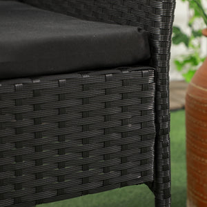 2-Seat Patio Furniture with Tea Table, Outdoor PE Rattan Wicker Loveseat with Padded Cushions and Tempered Glass Top for Garden, Porch, Poolside, Black