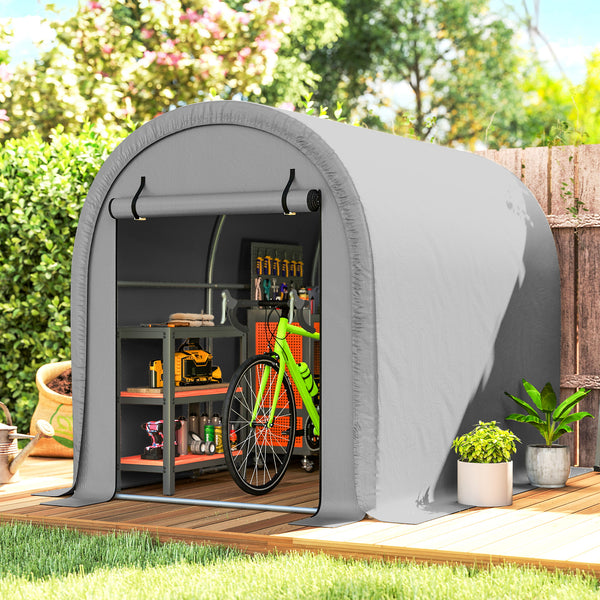 8' x 5' Portable Shed, Water-Resistant Bike Tent with Roll-up Zipper Door and Galvanized Steel Frame, Outdoor Storage Shed for Bike, Firewood, Garden Tools, Light Grey