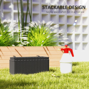 2 Pack Railing Planter Box, 20 Inch Hanging Flower Pots with Hooks and Drainage Hole, Rectangular Planters for Fence, Balcony, Garden, Patio, Rattan Look, Black