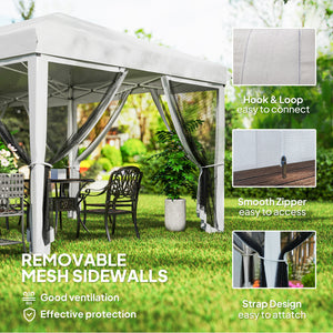 10' x 20' Pop Up Canopy Tent Gazebo with Removable Mesh Sidewall Netting, Carry Bag for Backyard Patio Outdoor, White