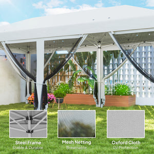 10' x 20' Pop Up Canopy Tent Gazebo with Removable Mesh Sidewall Netting, Carry Bag for Backyard Patio Outdoor, White