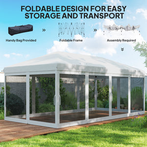 10' x 20' Pop Up Canopy Tent Gazebo with Removable Mesh Sidewall Netting, Carry Bag for Backyard Patio Outdoor, White