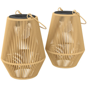 Hanging Solar Lights Outdoor Garden Lanterns, 2 Pack Rattan Solar Lights with Auto On/Off, Decorative Rattan Table Lamp with Handle, IP44 for Patio, Pathway, Terrace, Tree, Brown