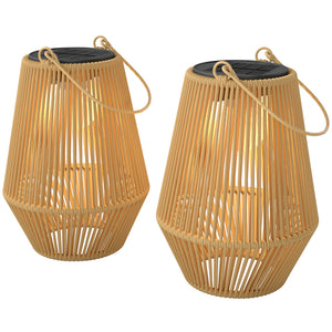 Hanging Solar Lights Outdoor Garden Lanterns, 2 Pack Rattan Solar Lights with Auto On/Off, Decorative Rattan Table Lamp with Handle, IP44 for Patio, Pathway, Terrace, Tree, Brown