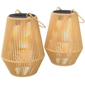 Hanging Solar Lights Outdoor Garden Lanterns, 2 Pack Rattan Solar Lights with Auto On/Off, Decorative Rattan Table Lamp with Handle, IP44 for Patio, Pathway, Terrace, Tree, Brown