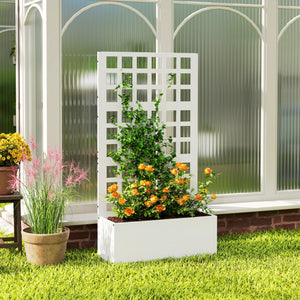Galvanized Raised Garden Bed with Trellis, Metal Planter Box with Drainage Holes, Outdoor Privacy Screen for Climbing Plants, Vegetable, Vines, 24" x 9" x 44.5", White