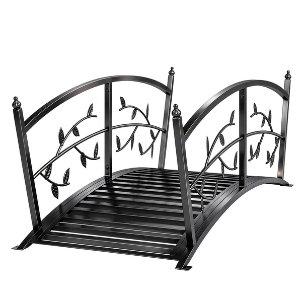 1.2M Metal Garden Bridge with Safety Railings, Outdoor Pond Bridge, Arch Decorative Footbridge for Garden, Creek Stream, Easy Assembly & Stable Construction, Black