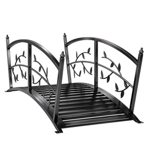1.2M Metal Garden Bridge with Safety Railings, Outdoor Pond Bridge, Arch Decorative Footbridge for Garden, Creek Stream, Easy Assembly & Stable Construction, Black
