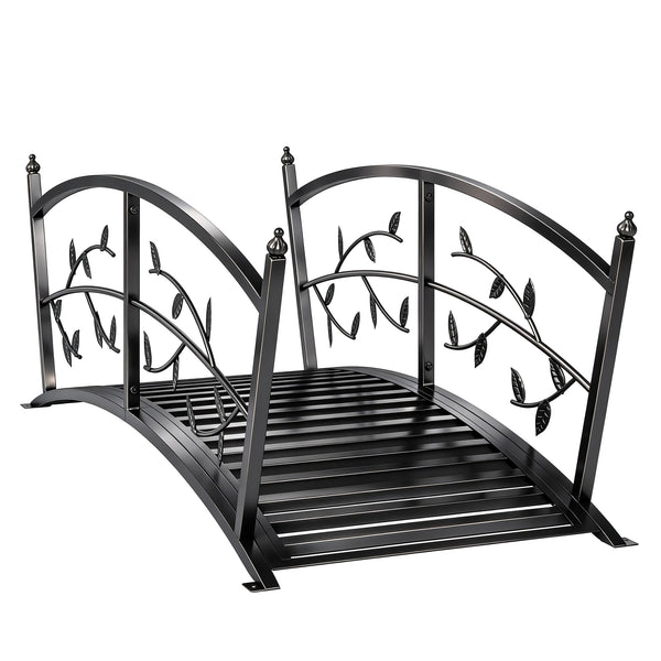 1.2M Metal Garden Bridge with Safety Railings, Outdoor Pond Bridge, Arch Decorative Footbridge for Garden, Creek Stream, Easy Assembly & Stable Construction, Black