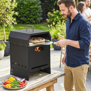 3 in 1 Outdoor Pizza Oven, Portable Wood Fired Pizza Maker with Handles, Stone and Peel, Charcoal BBQ Grill for Garden, Party, Camping, Picnic