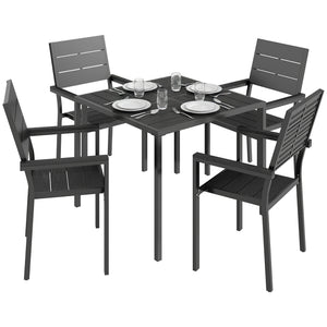 5 Pieces Garden Dining Set, Garden Table and Chairs Set for 4 with Square HDPE Table and Chairs with Armrests, Outdoor Furniture for Patio Porch Terrace, Black