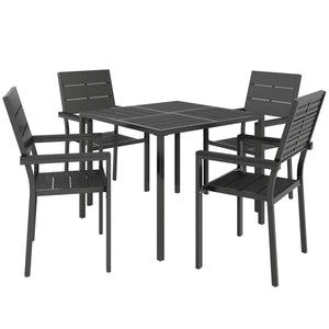 5 Pieces Garden Dining Set, Garden Table and Chairs Set for 4 with Square HDPE Table and Chairs with Armrests, Outdoor Furniture for Patio Porch Terrace, Black