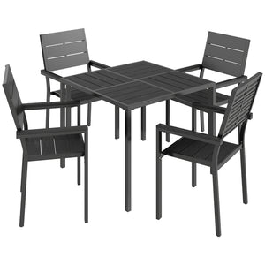 5 Pieces Garden Dining Set, Garden Table and Chairs Set for 4 with Square HDPE Table and Chairs with Armrests, Outdoor Furniture for Patio Porch Terrace, Black